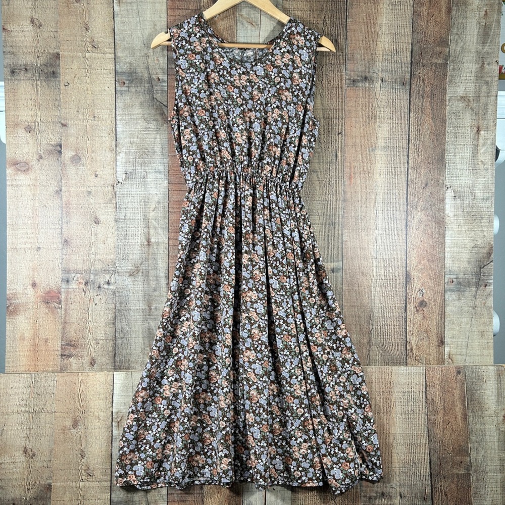 Prairie Brown Ditsy Floral Sleeveless Tank Midi Dress Cottagecore SHEIN 0XL